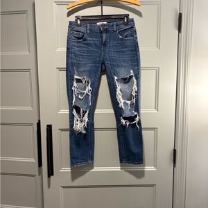 Cello Blue Ankle Cropped Jeans with Distressed Design